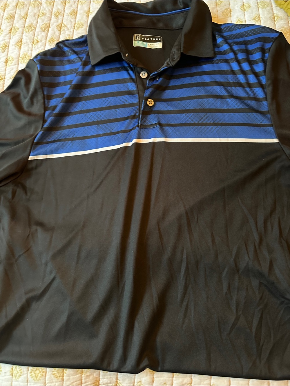 PGA Tour Black and Royal Blue Striped Polo